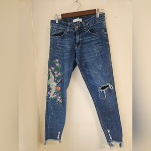 MDG-Jeans Women's 28 Blue Embroidered Denim